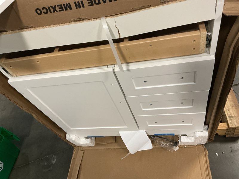 Condition photo showing As Is for style selections cauley 30-in white single sink bathroom vanity with white cultured marble top