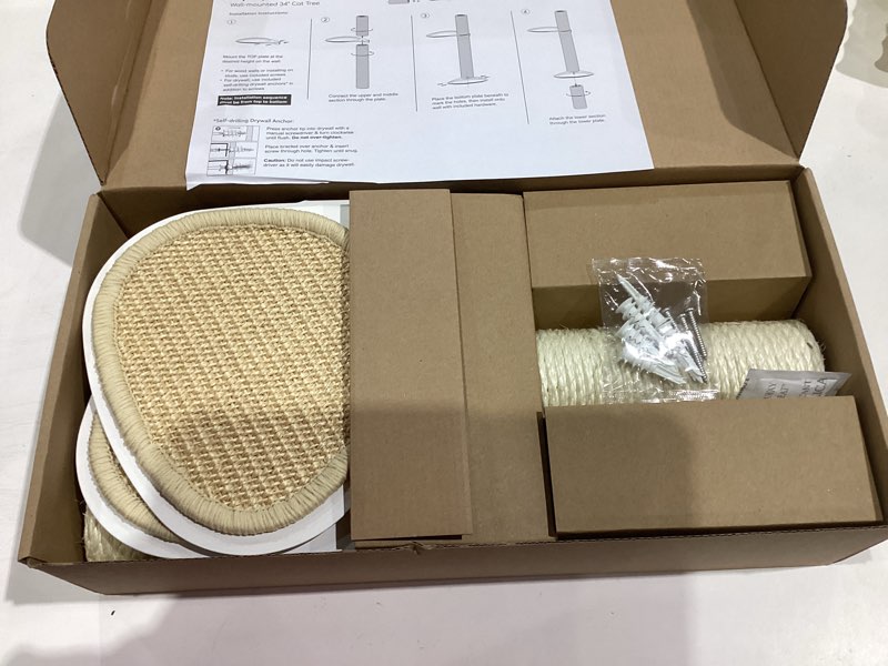 Condition photo showing As Is for 34" Wall-Mounted Cat Tree – Modern Space-Saving Cat Shelf with Sisal Scratching Post & Steel Climbing Steps – Stylish Cat Wall Furniture for Small Spaces