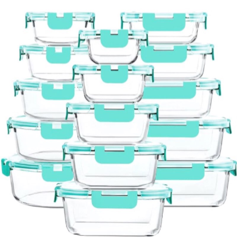m mcirco 30 pieces glass food storage containers with upgraded snap locking lids,glass meal prep set - airtight lunch containers, microwave, oven, freezer and dishwasher friendly (green)