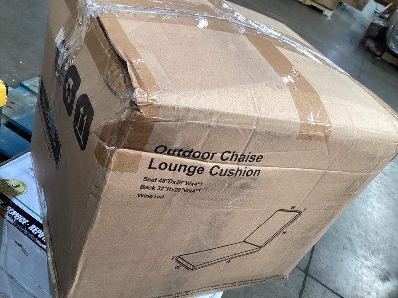 Condition photo showing As Is for cozyide chaise lounge cushions outdoor 72"x21"x3", waterproof lounge chair cushion with removable cover, patio chair cushions for outdoor furniture with adjustable ties, 72"x21"x3", burgundy burgundy 72x21x3 inch