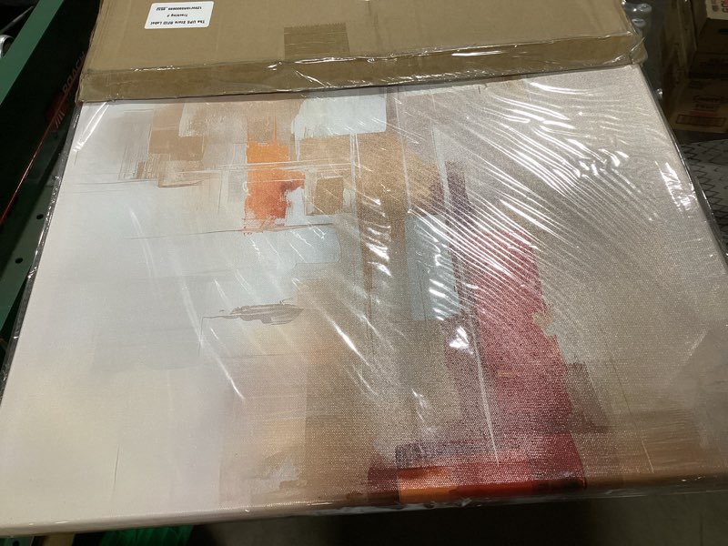 Condition photo showing Good Condition for Abstract Wall Art Geometric Block Canvas Art Brown and Beige Modern Wall Art Minimalist Wall Decor Artwork Living Room Neutral Canvas Framed Painting for Bedroom Office 40L" x 20W" Geometric Block