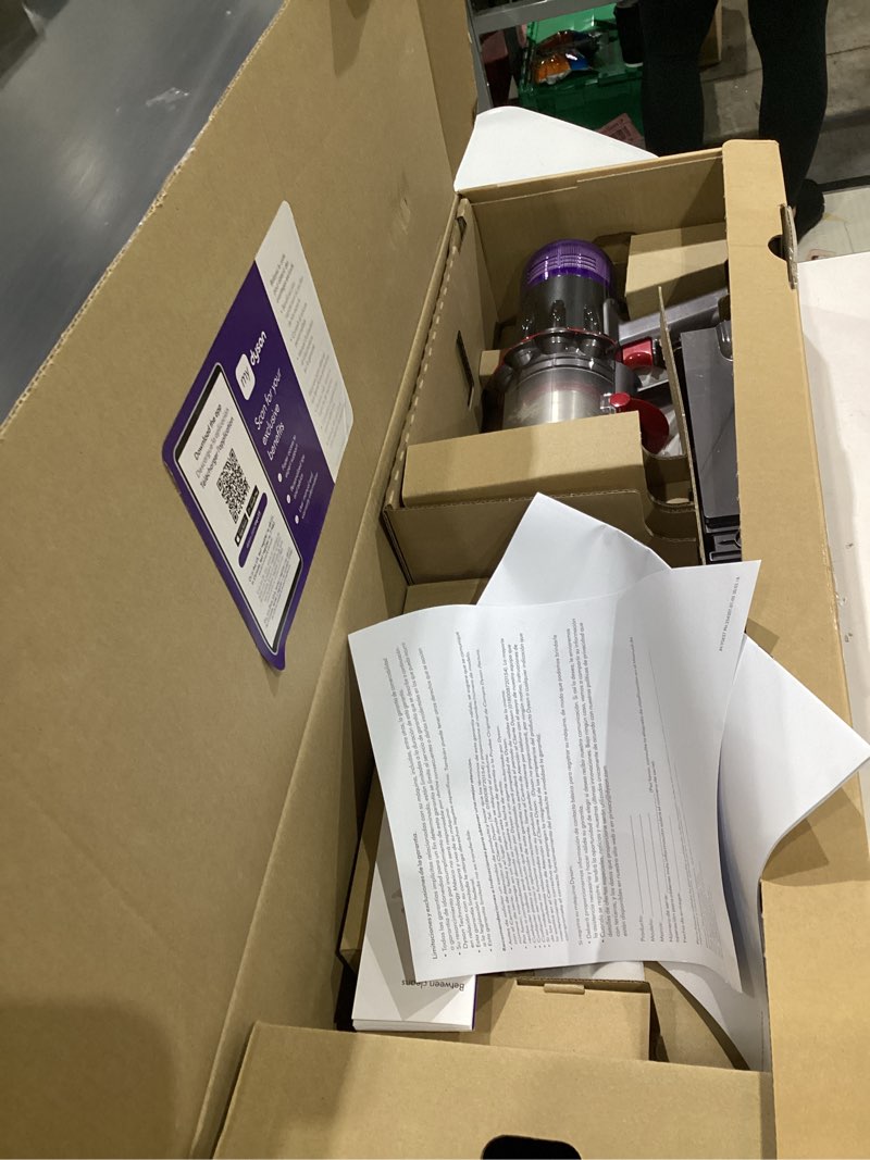 Condition photo showing As Is for dyson v15 detect plus cordless vacuum, illumination reveals dust, 240aw, 3 power modes, up to 60 minutes,² deep cleans hard floors and carpets, detangles pet hair, converts to handheld