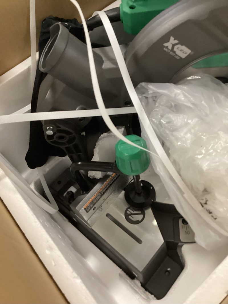 Condition photo showing As Is for Metabo HPT 10-Inch Single Bevel Compound Miter Saw, 15-Amp Power Saw with Xact Cut Shadow Line, Precision Miter Angles, Single Bevel 0-45°, 40T TCT Miter Saw Blade, Lightweight Design, C10FCG2