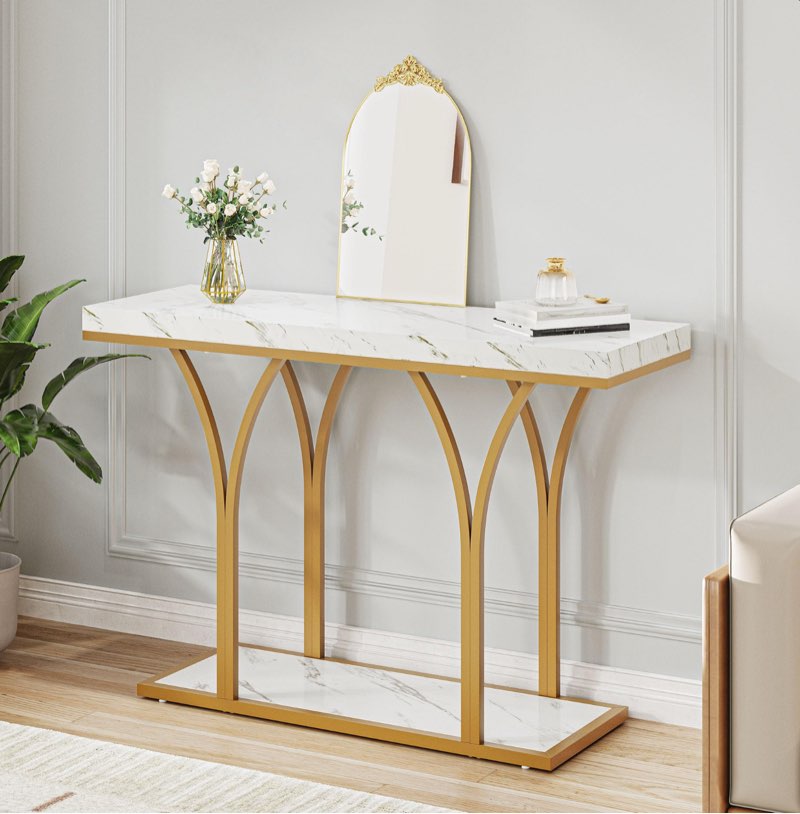 YITAHOME Gold Console Table with LED Lights, White and Gold 