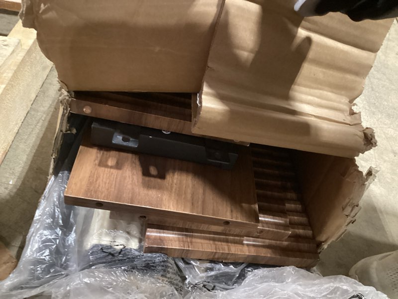 Condition photo showing As Is for garvee king bed frame, wood platform bed with fluted design, low profile bedframe, minimalist bed base with noise-free, easy assembly, no box spring needed, walnut walnut king