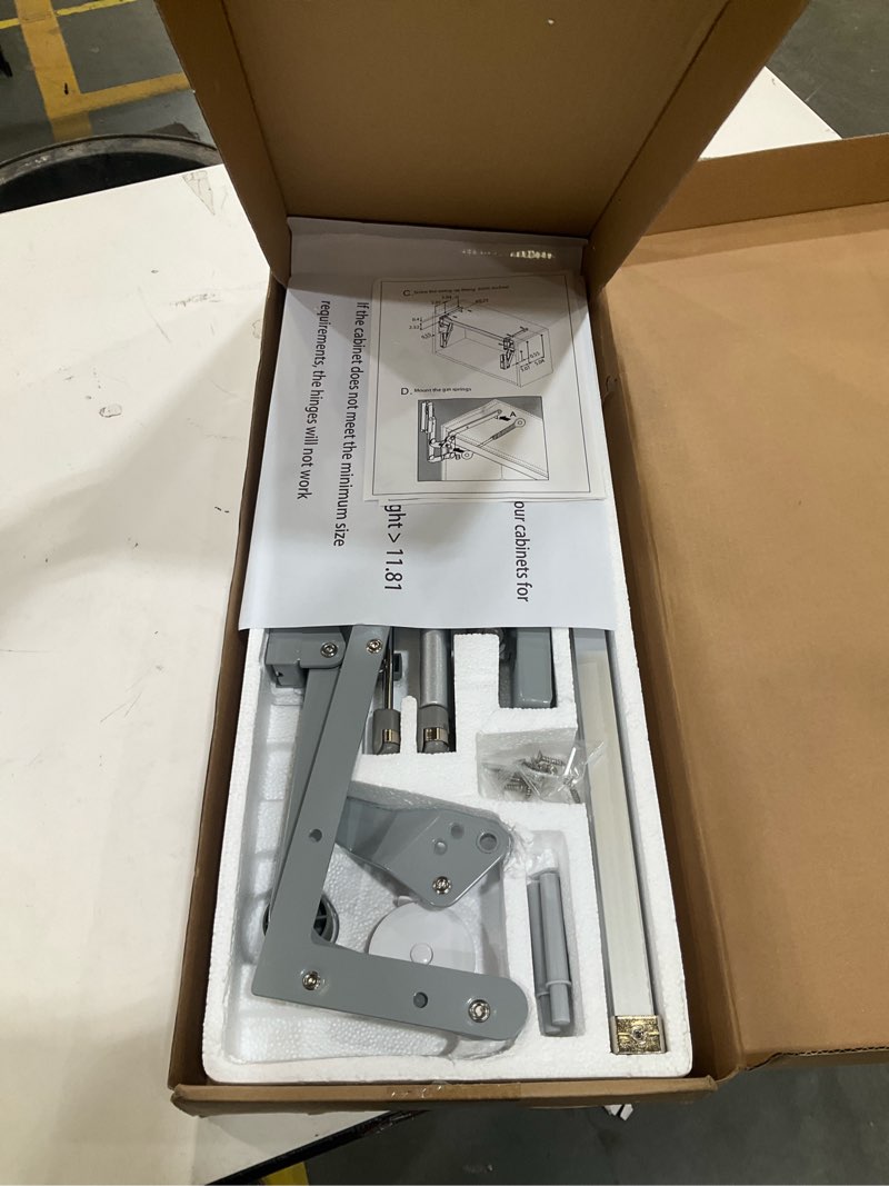 Condition photo showing Good Condition for howhy cabinet door hinges set,vertical swing lift up stay pneumatic arm kitchen mechanism hinges with slow closing, durable silent(suitable for cabinet width:23.62"-35.43") w:23.62"-35.43"