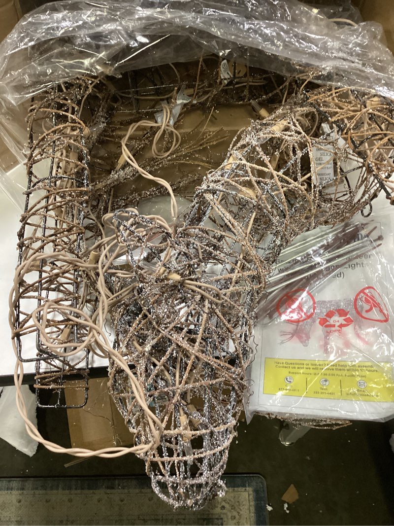 Condition photo showing Good Condition for Alpine Corporation 24" Tall Outdoor Rattan Grazing Reindeer Lawn Decoration with White LED Lights, Christmas Yard Decor, Holiday Garden Display 24" H - Reindeer w/ LEDs