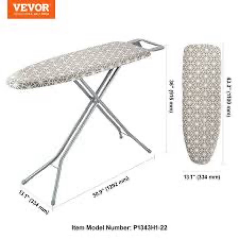 VEVOR - Ironing Board with Large 51 x 13 Ironing Surface, Thickened 4 Layers Iron Board with Heat Resistant Cover - Gray,Silver