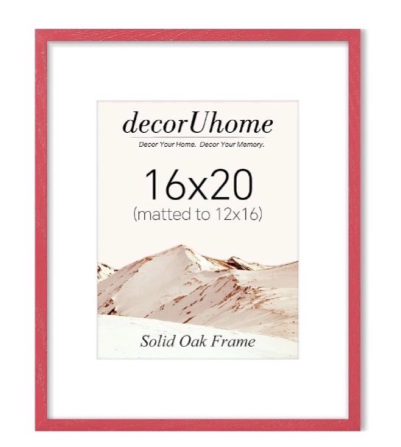 decoruhome 16x20 picture frame, display pictures 11x14 with mat or 16x20 without mat, wall hanging poster frame, red, 1 pack red 16x20