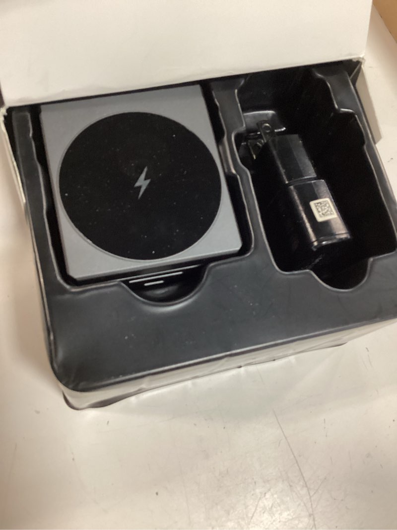 Condition photo showing New/Like New for lisen qi2 magsafe charger stand 3 in 1 charging station for apple iphone and watch charging station for 15w magsafe charger stand cube, foldable for iphone 17 16 and google pixle 10, 10 pro, 10 pro xl gray