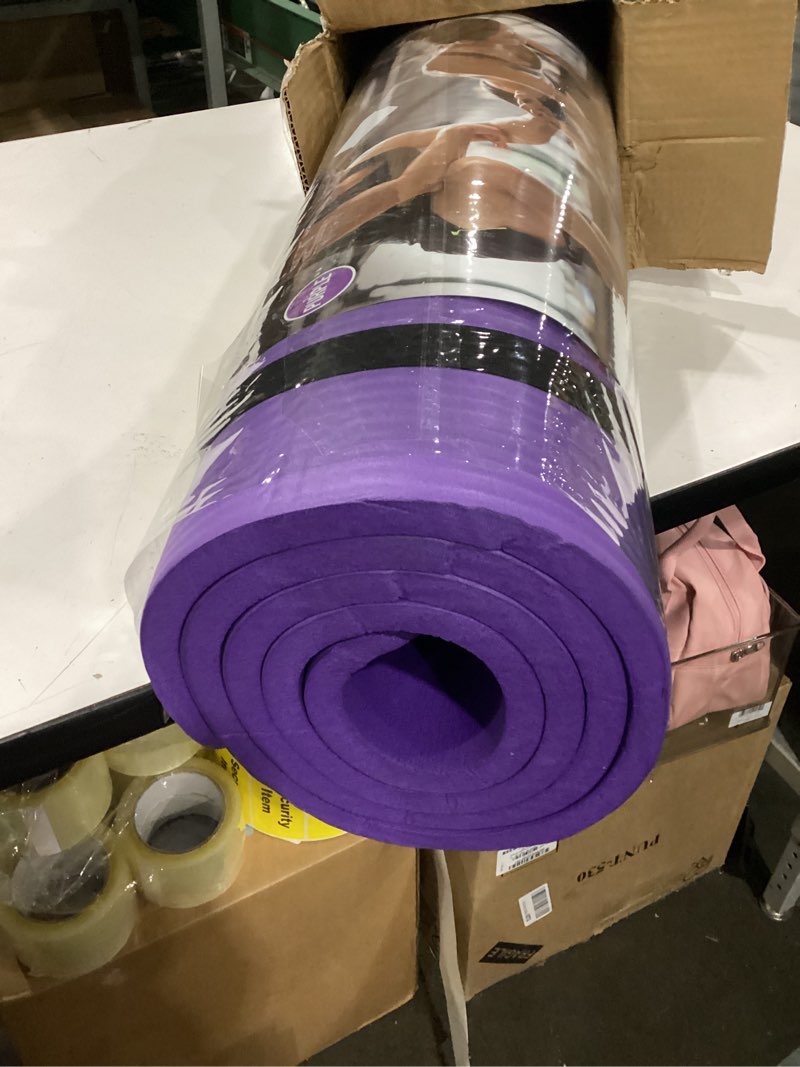 Condition photo showing As Is for cap barbell 1/2-inch high density exercise yoga mat with strap | multiple options purple yoga mat