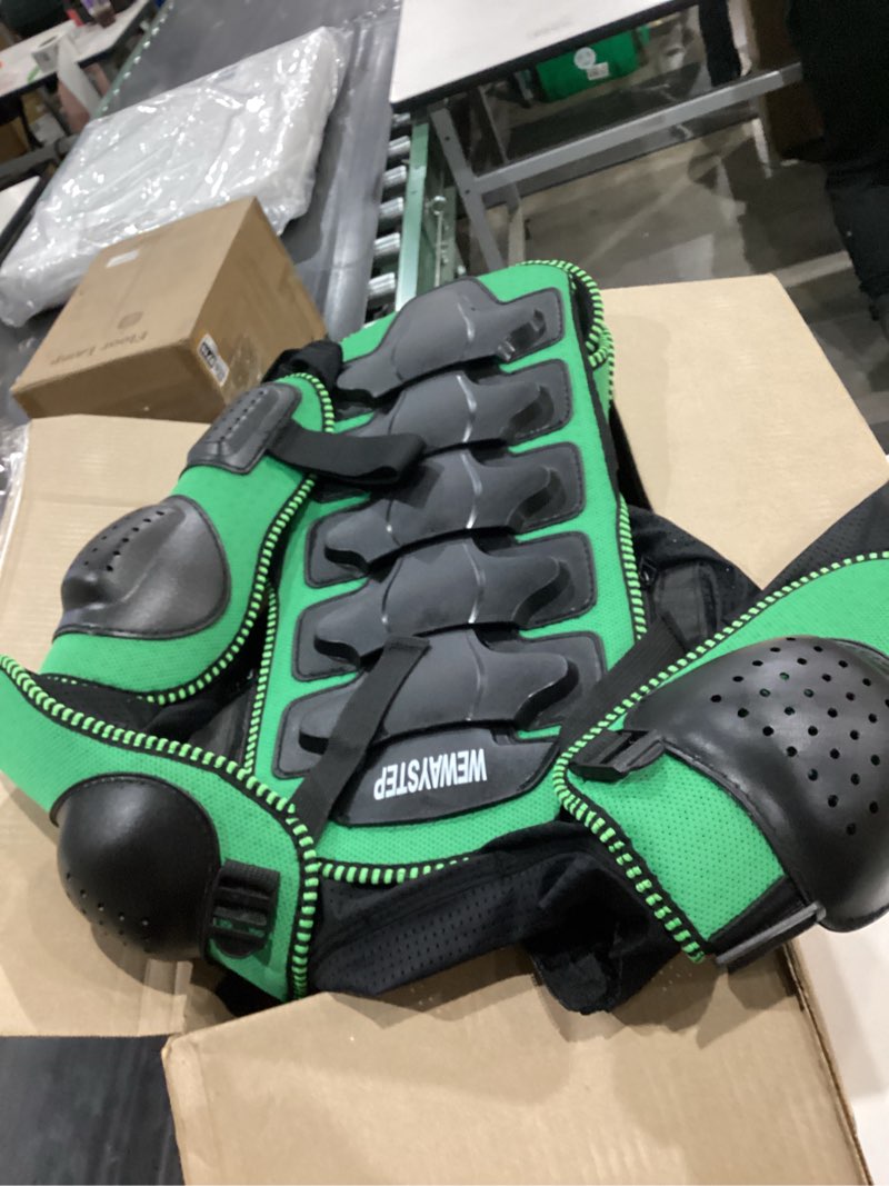 Condition photo showing Good Condition for kids motorcycle jacket dirt bike gear,motocross spine chest protector armor suit with knee shin guards medium green