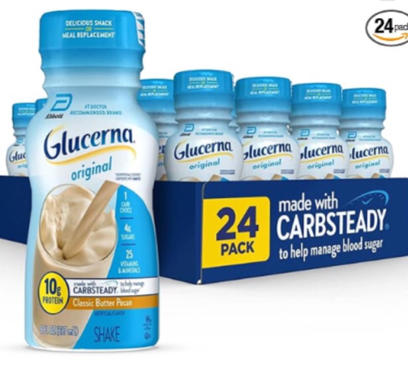 Glucerna, Diabetes Nutritional Shake, To Help Manage Blood Sugar, Butter Pecan, 8 fl oz (Pack of 24) USE BY SEP 01/2025