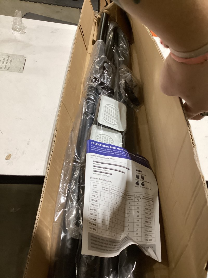 Condition photo showing As Is for Adjustable Tension Curtain Rods 40-173" Black Shower Rod Non Slip No Drilling for Window, Bathroom Closet Room Divider Carbon Steel Matte Easy to Install Black 40-173"