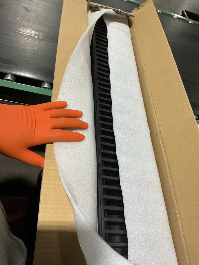 Condition photo showing Good Condition for vevor trench drain system 3 pack, channel drain with plastic grate 5.7 x 3.1 in hdpe drainage trench, black plastic garage floor waterway 3 x 39 in with 3 end caps for garden driveway 3pack 5.7×3.1in - plastic
