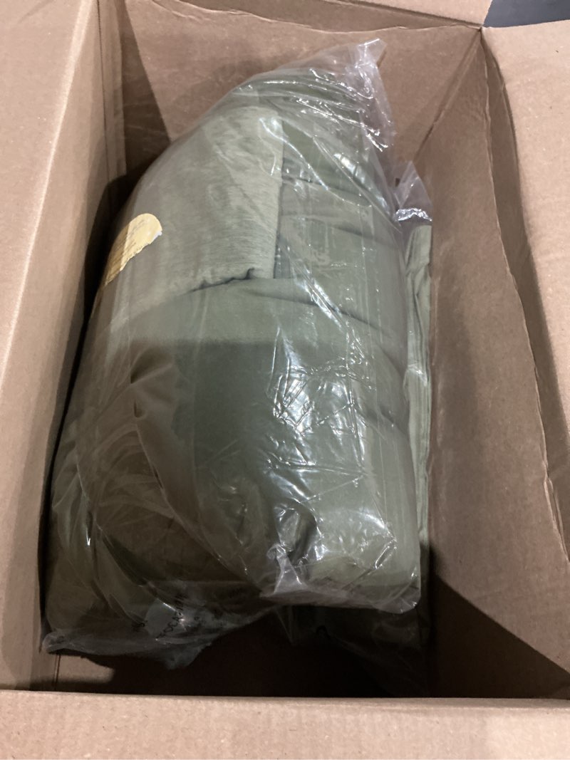 Condition photo showing As Is for monbix queen comforter set - 7 pieces cationic dyeing olive green bed in a bag queen bedding sets with comforter, sheets, pillowcases & shams, reversible bedding comforters sets olive green queen