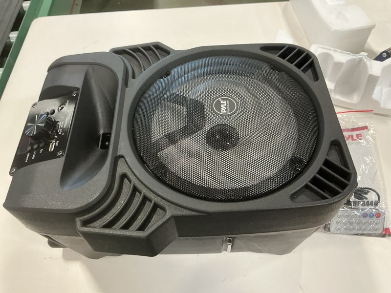 Condition photo showing As Is for Pyle 400W Portable Bluetooth PA Loudspeaker - 8” Subwoofer System, 4 Ohm/55-20kHz, USB/MP3/FM Radio/ ¼ Mic Inputs, Multi-Color LED Lights, Built-in Rechargeable Battery w/ Remote Control -PPHP844B