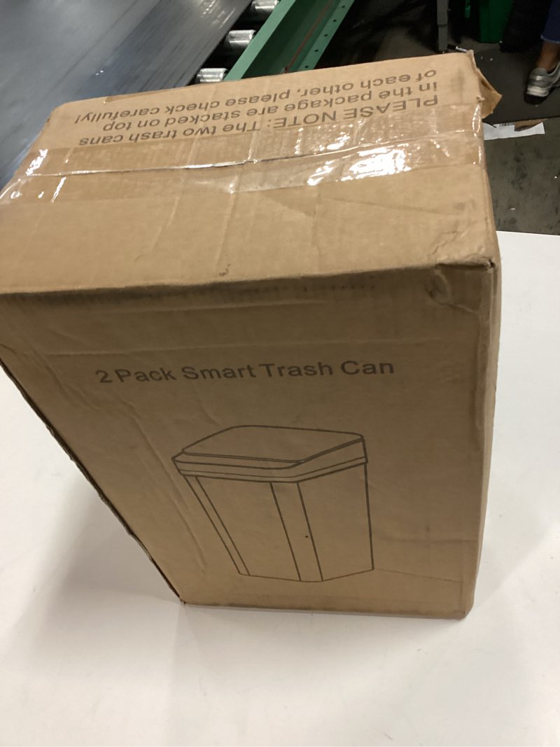 Condition photo showing New/Like New for Bathroom Trash Can with Lid, KOEYLE 2 Pack 2.2 Gallon Automatic Touchless Garbage Can, Small Motion Sensor Smart Trash Can, Slim Waterproof Trash Bin for Bedroom, Bathroom, Office, Living Room (Black) 2 Pack 2.2 Gallon Black