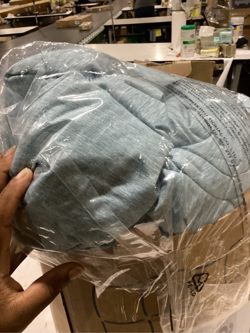 Condition photo showing As Is for bedsure california king comforter set - storm blue soft bedding for all seasons, cationic dyed bed set, 3 pieces, 1 california king size comforter (104"x96") and 2 pillow shams (20"x36"+2") california king 20 - storm blue