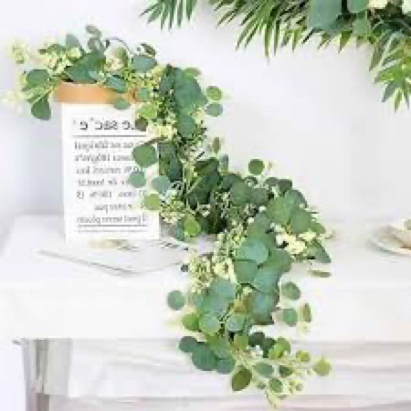 5.9ft faux eucalyptus garland, artificial vines hanging eucalyptus leaves greenery garland for wedding backdrop arch wall decor,table runner indoor outdoor