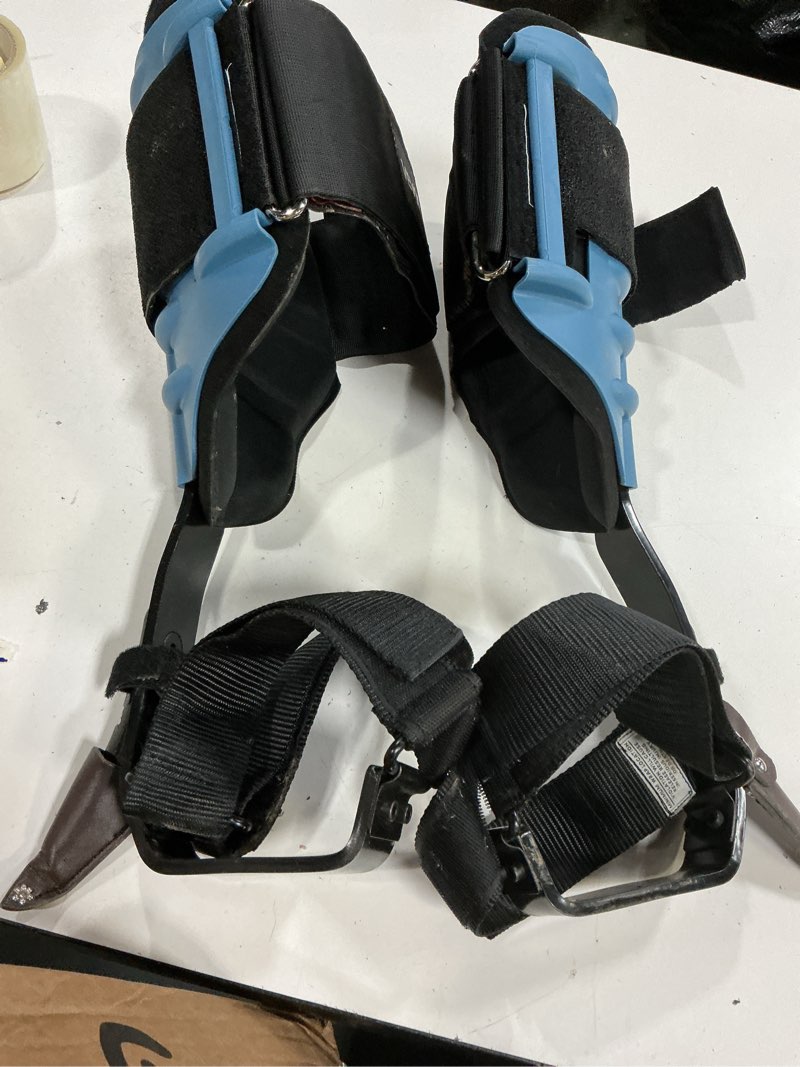 Condition photo showing As Is for vevor tree climbing spikes, height-adjustable tree climbing gear with straps & padding cushion, 350 lbs load capacity, heavy duty steel climb spurs arborist equipment for fruit picking hunting