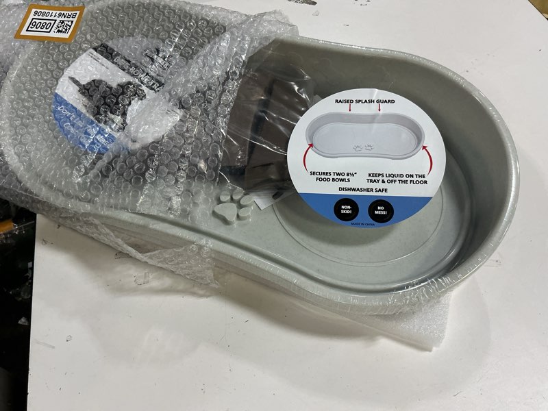 Condition photo showing New/Like New for Petmaker Dog bowl tray two 8 1/2” food bowls