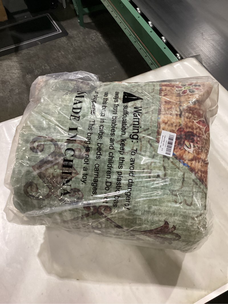 Condition photo showing New/Like New for Washable Boho Area Rug Red Rust Green Large Living Room 8'×10' Rug Non-Slip Soft Oriental Vintage Bedroom Carpet Dining Room Nursery Home Office Indoor Decor Brick/Green 8'×10'