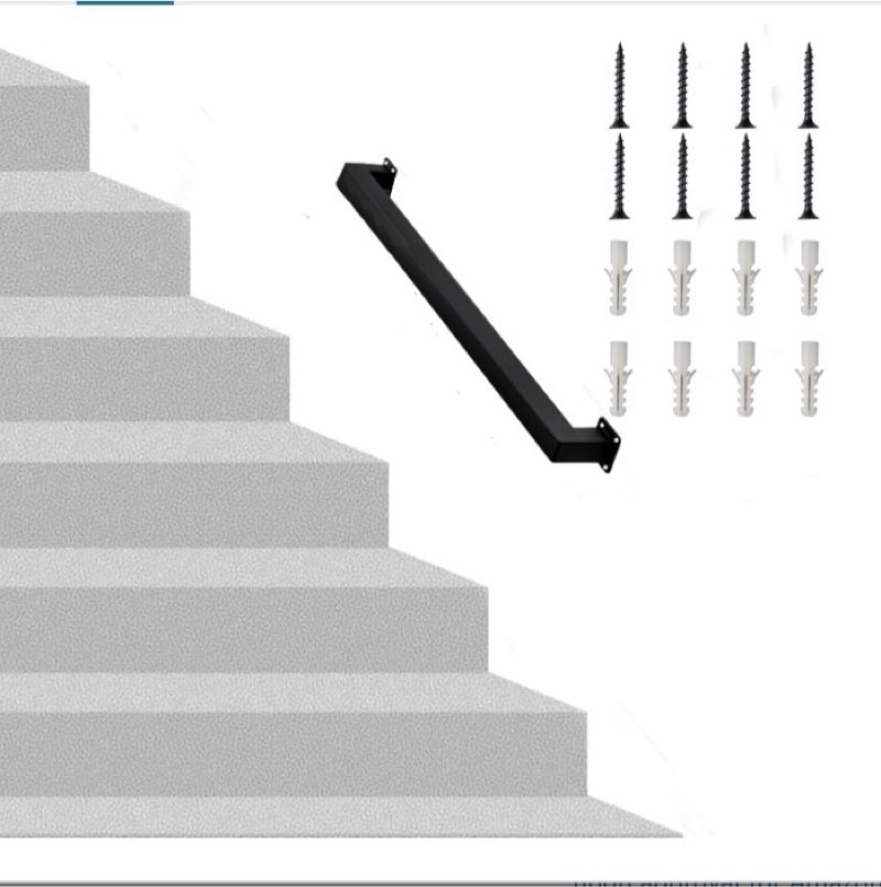 RECTOO 2FT Square Stair Railing Indoor, Black Wall Mount Handrail for Staircase, 440lbs Load Capacit