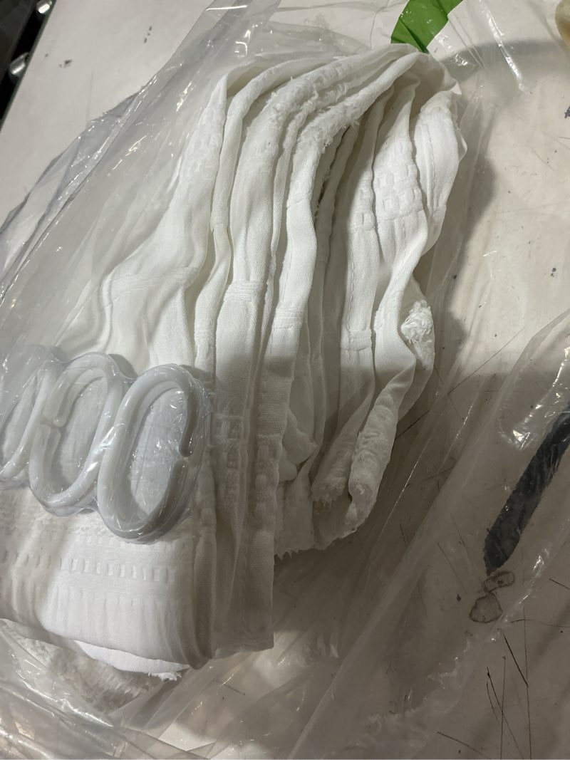 Condition photo showing Good Condition for siiluminisoy white shower curtain fabric, white textured shower curtain farmhouse cotton blend striped shower curtains for bathroom shabby chic rustic decor 72" x 72" white 72"w x 72"l (pack of 1)