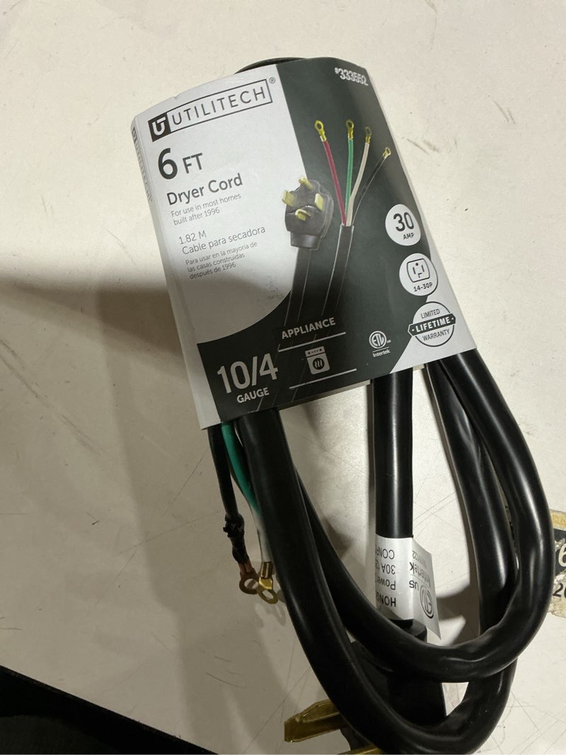 Condition photo showing Good Condition for (Similar to) 6 ft 4 Prong Dryer Cord, 30Amp 10 Gauge Dryer Power Cord Replacement, Pure Copper 4-Wire Dryer Cord with NEMA 14-30P Plug and O-Ring Terminals, 250V 7500W, ETL Listed, Black STW Black 4FT