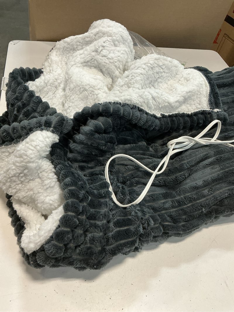 Condition photo showing As Is for Heated Blanket Electric Blanket Queen Size 84"x90" Fast Heating Electric Blanket with Dual Control 10 Heat Levels & 10 Hours Auto-Off Overheat Protection Cozy Soft Flannel Heated Throw Blanket Gray Queen