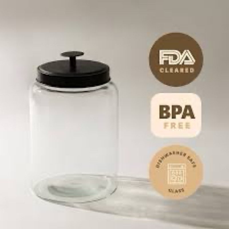 1 Gallon Glass Cookie Jar with Matte Black Metal Lids Airtight Storage Container - Ideal for Food, Treats, Candy, Dried Food - Perfect for Kitchen or Laundry Room - Pack of 1