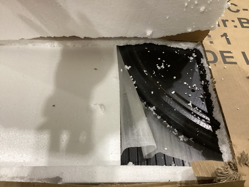 Condition photo showing New/Like New for Dining Table for 4-6,63“Extendable Round Kitchen Dining Room Table with 2-Tier Storage Shelf, Space Saving Expandable Wood Oval Circle Dinner Furniture with Pedestal Base (Black)