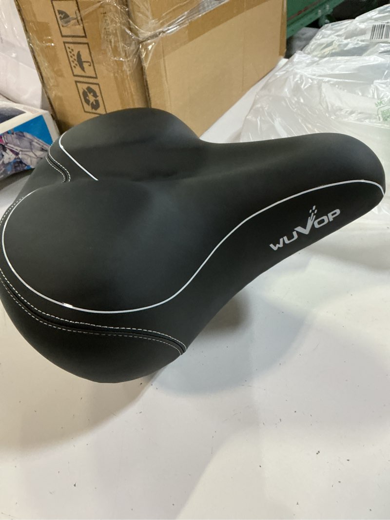 Condition photo showing Good Condition for oversized bike seat, wide bicycle seat for women men comfort, universal waterproof bike saddle replacement with safety reflective strip for peloton, exercise bikes, cruiser, city bikes black/white