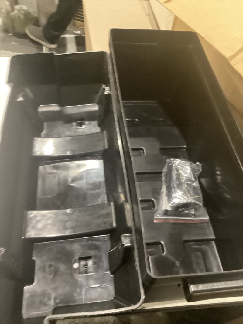 Condition photo showing Good Condition for camco double battery box - safely stores rv, automotive, and marine batteries - features a heavy-duty corrosion-resilient polymer construction and measures inside 21-1/2" x 7-3/8" x 11-3/16" (55375) frustration free packaging double battery box