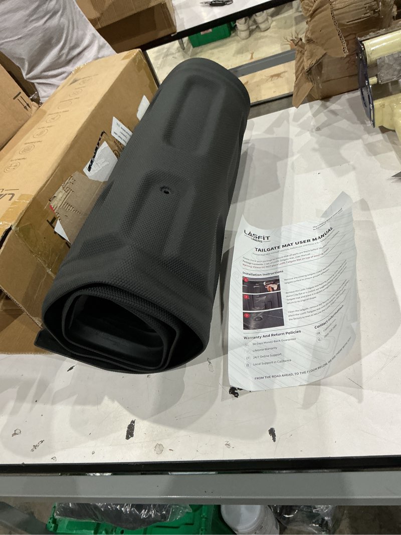 Condition photo showing As Is for lasfit tailgate mat 2019-2025 2026 for ram 1500 standard tailgate&power tailgate-release(not for classic/multifunction/power tailgate) all weather tpe tailgate protector liner replacement accessories 3) for ram 1500 | 2019-2026 | standard tailgate mat