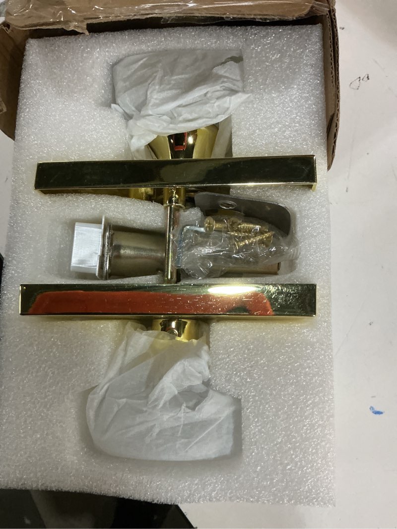 Condition photo showing Good Condition for crystal glass gold door knob interior, polished brass passage modern door knob rectangular for hall and closet passage polished brass