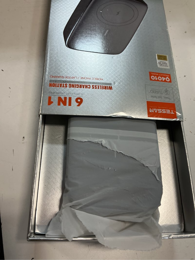 Condition photo showing Good Condition for wireless charging station for multiple device pd 65w usb c, tessan 6 in 1 magnetic wireless charger station, 5 ft usb charging block compatible with iphone, android phone, tablet, laptop, home office