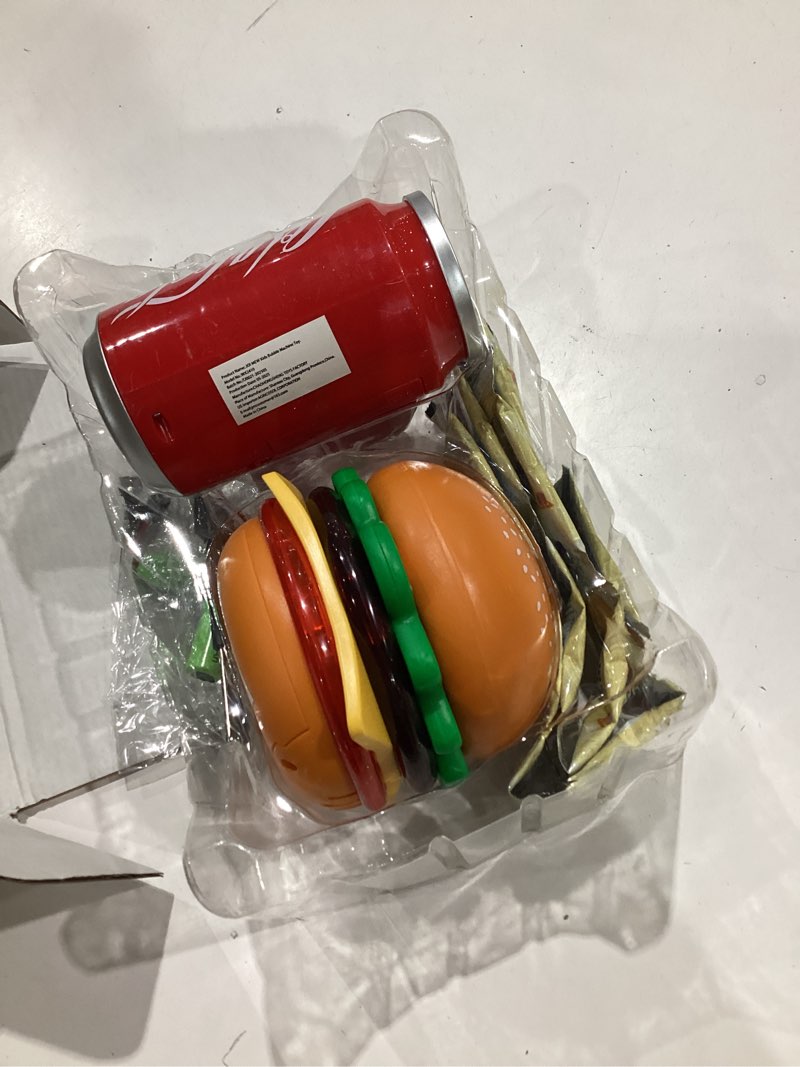 Condition photo showing Good Condition for burger & cola bubble machine combo w/bubble gun, 10 bubble solution packs, kids automatic bubble blower toy w/music & light, handheld & tabletop bubble maker, gift for birthday, party outdoor fun red