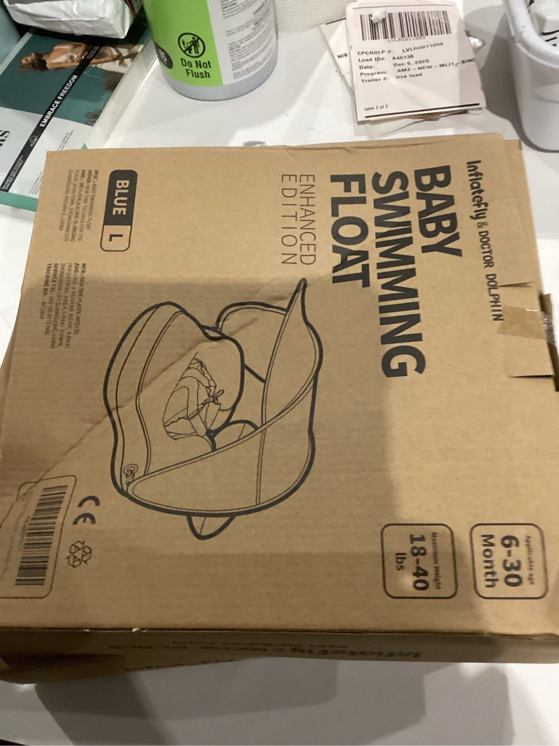 Condition photo showing New/Like New for Baby Pool Float with Sun Canopy Inflatable Toddler Swimming Float with Anti-Backflip Tail Infant Pool Floaties for Ages of 6-30 Months Large Blue