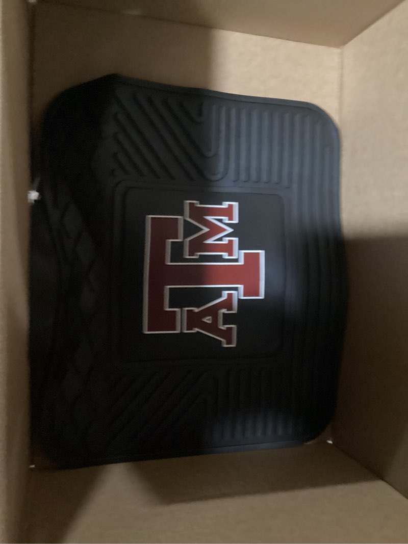 Condition photo showing As Is for incomplete  !!!! fanmats 8767 texas a&m aggies 2-piece heavy duty vinyl car mat set, front row floor mats, all weather protection, universal fit, deep resevoir design