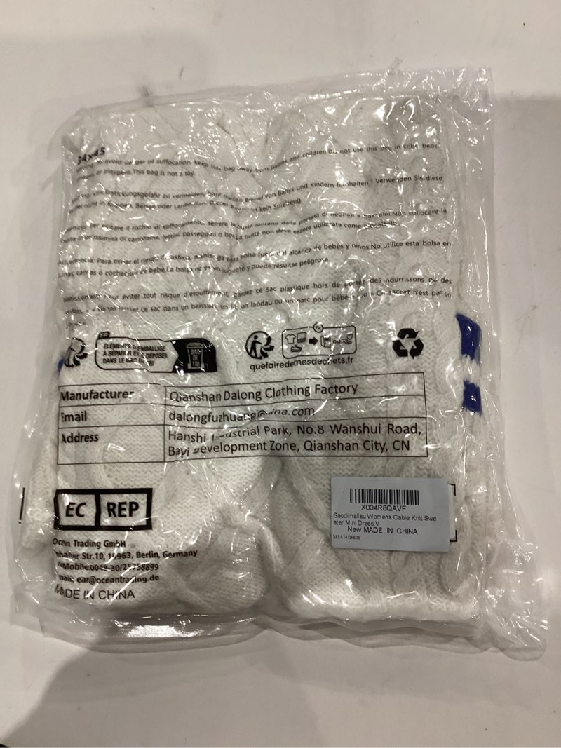 Condition photo showing New/Like New for Saodimallsu Womens Cable Knit Mini Sweater Dress V Neck Long Sleeve Preppy Color Block Pullover Tunic Sweaters Small White