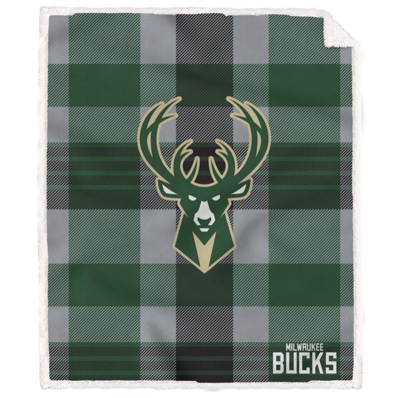 NBA Milwaukee Bucks Plaid Steel Royal Plush Faux Shearling Blanket