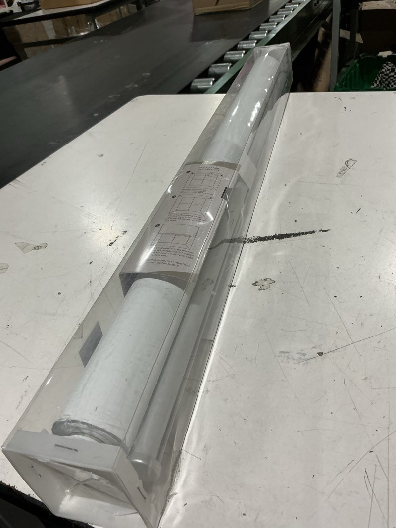 Condition photo showing New/Like New for chrisdowa cordless 100% blackout roller shade, with striped jacquard, thermal insulated, uv protection fabric, total blackout blinds for window, french doors, home and office. white, 29" w x 72" h 29"w x 72"h white
