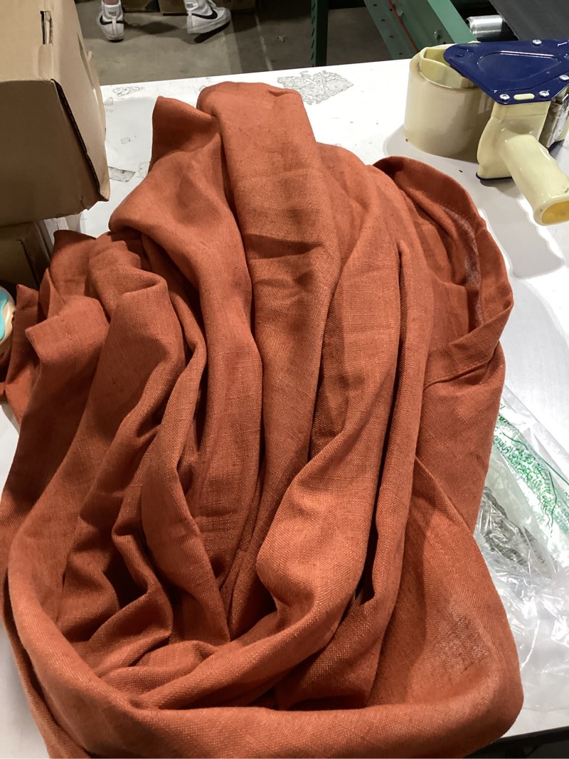 Condition photo showing As Is for incomplete only 1 curtain panel not 2 incompletemiulee velvet curtains 84 inches 2 panels - luxury burnt orange blackout curtains for bedroom living room thermal insulated super soft window drapes rod pocket & back tab, terracotta rust fall decor 52\"w x 84\"l (pack of 2) burnt orange
