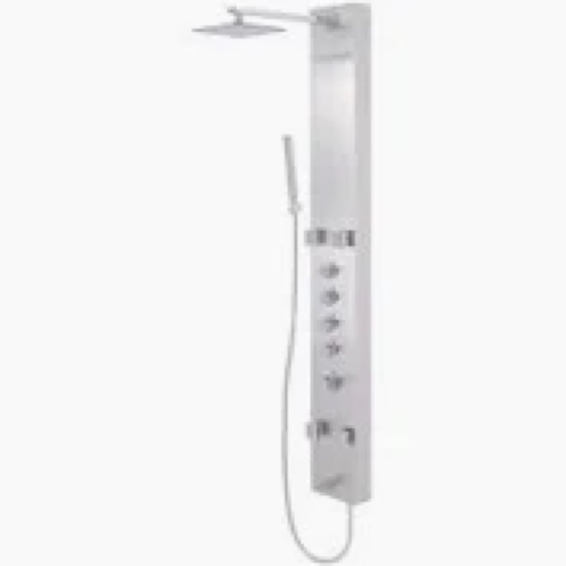 popfly tempered glass shower panel tower system, 9" adjustable shower arm height, stainless steel shower column with 6 massage jet and 5-functional shower wand, white