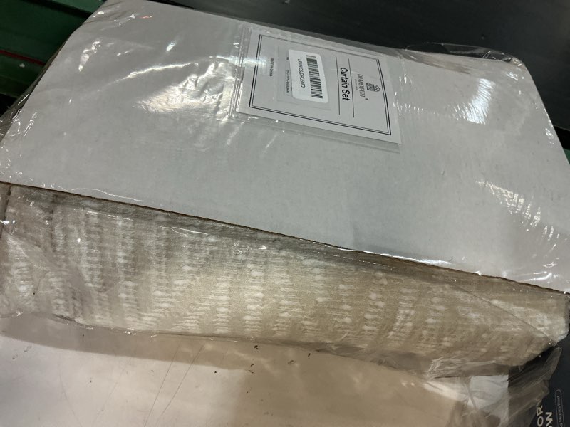 Condition photo showing Good Condition for cream and white 100% blackout geometric jacquard curtains - thermal insulated noise reducing drapes for bedroom and living room, 52" x 84" cream and white 52"w x 84"l (pack of 2)