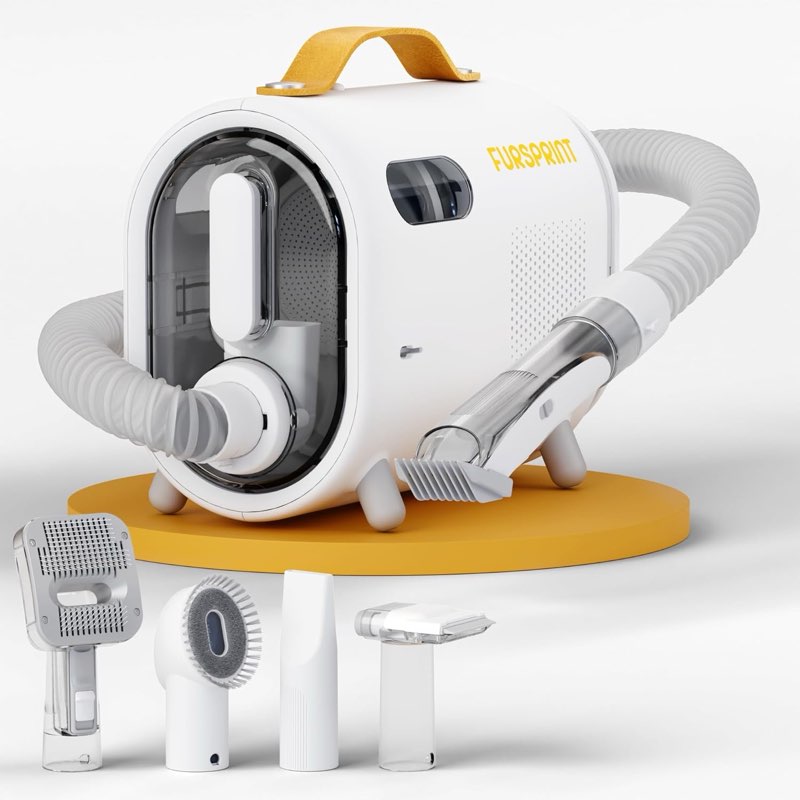 Fursprint Pet Grooming Vacuum Kit - Super-Quiet Dog Hair Vacuum Groomer with Brush, Detangle, Deshed