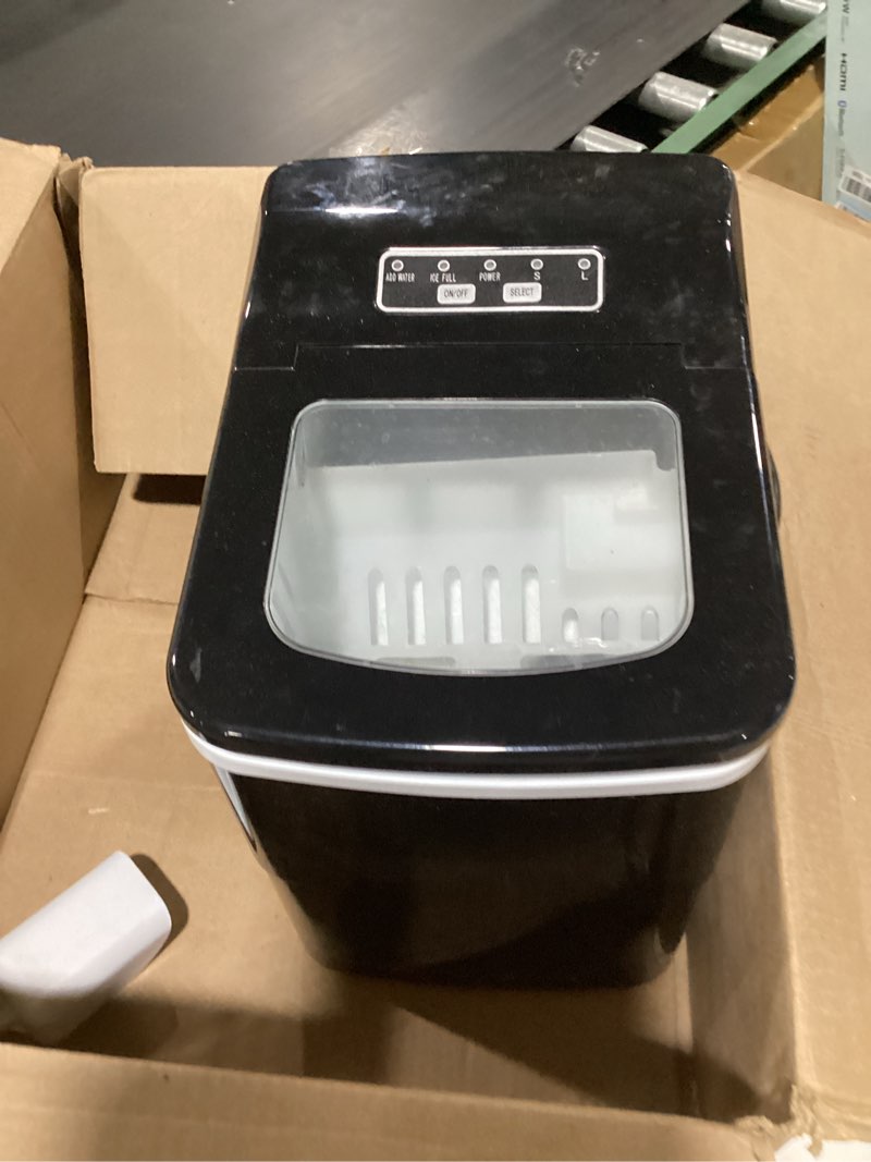 Condition photo showing As Is for (similar to)cowsar ice maker countertop, portable ice machine with self-cleaning, 26.5lbs/24hrs, 9 bullet ice cubes in 6 mins, ice basket and scoop, ideal for home, kitchen, bar, camping 26.5lbs / 24h black 1i