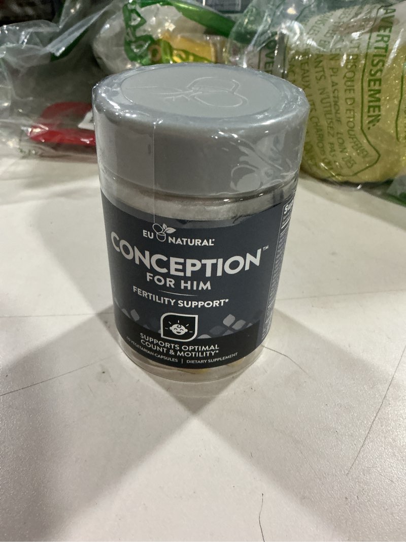 Condition photo showing New/Like New for eu natural conception for him - male fertility supplements with ashwagandha, folate & zinc - sperm count, motility & strength support - fertility support for men, 60 vegetarian capsules men 60 count